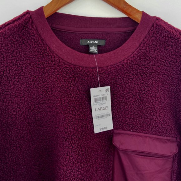 NWT, Mens Burgundy Long Sleeve Fleece Pullover - Picture 3 of 3